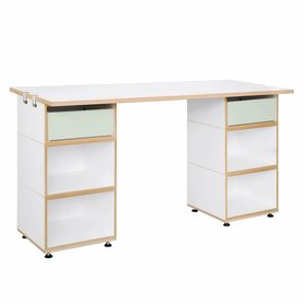 stocubo – Home-Office Schreibtisch, Korpus: Natur/Weiß, Schubladenfarbe: Pistaziengrün