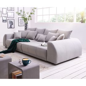 DELIFE Big-Sofa Violetta 310x135 cm Grau abgesteppt mit Kissen, Big Sofas