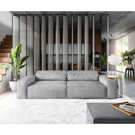DELIFE Big-Sofa Sirpio XL 270x130 cm Mikrofaser Grau mit Hocker, Big Sofas
