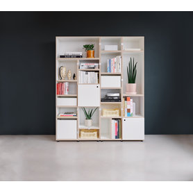 stocubo - Großes Modulares Bücherregal, Standregal Holz weiß beschichtet, mit Türen und Schubladen