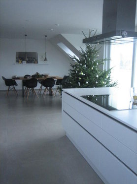 Blick aus der Küche mit Weihnachtsbaum