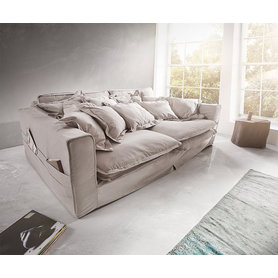 DELIFE Hussensofa Noelia 240x145 cm Hellgrau mit Kissen, Big Sofas