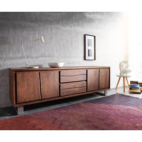 DELIFE Lowboard Live-Edge 200 cm Akazie Braun 4 Türen 2 Schübe, Lowboards, Baumkantenmöbel, Massivholzmöbel, Massivholz