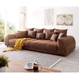 DELIFE Big-Sofa Violetta 310x135 cm Braun Antik Optik mit Kissen, Big Sofas