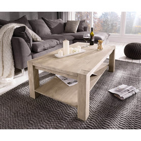 DELIFE Couchtisch Indra Akazie Champagner 120x70 Ablage massiv, Couchtische