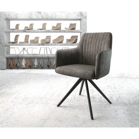 DELIFE Drehstuhl Greg-Flex Anthrazit Vintage Kreuzgestell kantig Schwarz 180° drehbar, Esszimmerstühle