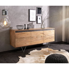 DELIFE Design-Sideboard Stonegrace 175 cm Akazie Natur Schiefer 3 Türen Fuß 20 cm, Sideboards