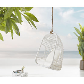 DELIFE Hängesessel Edessa mit Kissen Rattan weiß, Loungemöbel