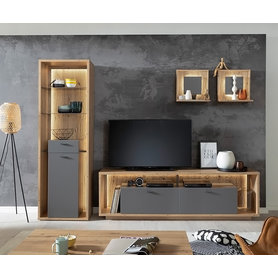 DELIFE Wandboard Lome 45x20 cm Eiche Optik 2-er-Set Ablagefach LED Beleuchtung, Wandregale