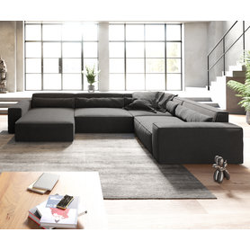 DELIFE Wohnlandschaft Sirpio XL 360x260 cm Mikrofaser Schwarz Recamiere variabel, Wohnlandschaften