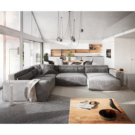 DELIFE Wohnlandschaft Sirpio XL 360x260 cm Mikrofaser Taupe Recamiere variabel, Wohnlandschaften