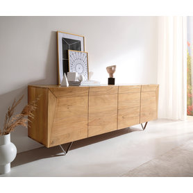 DELIFE Sideboard Kayu 200x40x70 cm Akazie Natur 4 Türen V-Fuß, Sideboards