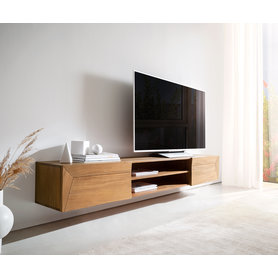 DELIFE Lowboard Kayu 200 cm Akazie Natur 2 Türen schwebend, Lowboards