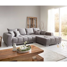 DELIFE Ecksofa Josea 300x220 cm Mikrofaser Steingrau Recamiere rechts, Ecksofas