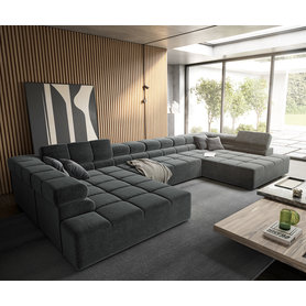 DELIFE Wohnlandschaft Phia 430x220 cm Velour Grau, Wohnlandschaften