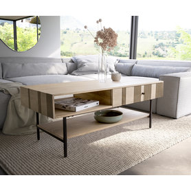 DELIFE Couchtisch Nereos 130x60 cm Mango White Wash Metall Schwarz, Couchtische