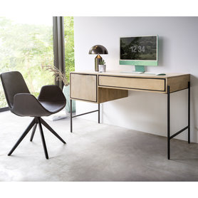 DELIFE Schreibtisch Henrikus 130x60cm Mango White Wash Metall Schwarz, Schreibtische