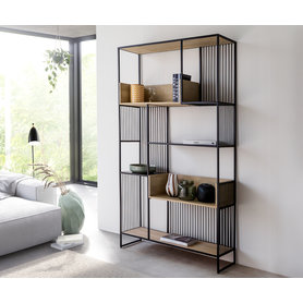 DELIFE Bücherregal Lukeo 115x200 cm Mango White Wash Metall Schwarz, Standregale