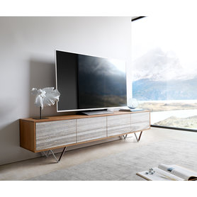 DELIFE Lowboard Kleo 200 cm Akazie Natur 4 Türen V-Fuß Edelstahl, Lowboards