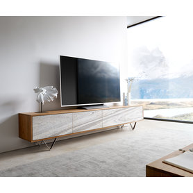 DELIFE Lowboard Kleo 220 cm Akazie Natur 4 Türen V-Fuß Edelstahl, Lowboards