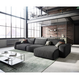 DELIFE Ecksofa Lanzo XL 380x180 cm Mikrofaser Schwarz Recamiere variabel, Ecksofas