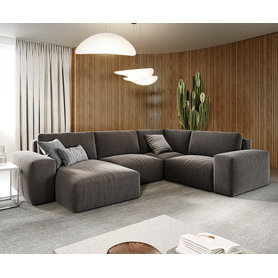 DELIFE Wohnlandschaft Lanzo L 330x230 cm Mikrofaser Khakibraun Recamiere variabel, Wohnlandschaften