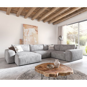 DELIFE Wohnlandschaft Lanzo XL 360x260 cm Cord Silbergrau Recamiere variabel, Wohnlandschaften