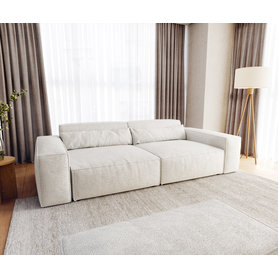 DELIFE Big-Sofa Sirpio XL 270x130 cm Bouclé Creme-Weiß mit Hocker, Big Sofas