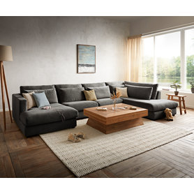 DELIFE Wohnlandschaft Isla 430x225 cm Chenille Anthrazit Ottomane rechts, Wohnlandschaften