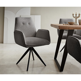 DELIFE Drehstuhl Zoa-Flex Bouclé Grau Kreuzgestell kantig Schwarz 180° drehbar, Esszimmerstühle