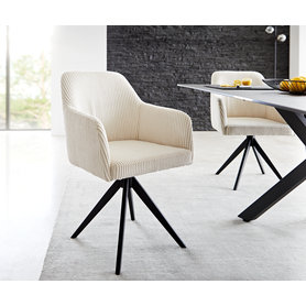 DELIFE Drehstuhl Greg-Flex Cord Beige Kreuzgestell kantig Schwarz 180° drehbar, Esszimmerstühle