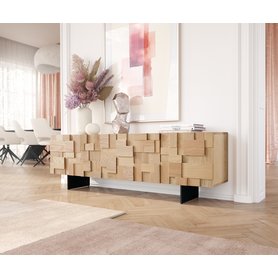 DELIFE Lowboard Puzzle 175 cm Eiche Natur Fuß schwebend Metall schwarz, Fernsehtische