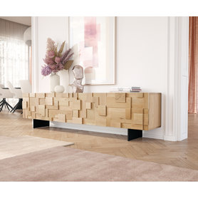 DELIFE Lowboard Puzzle 220 cm Eiche Natur 4 Türen Metall schwarz schwebend, Fernsehtische