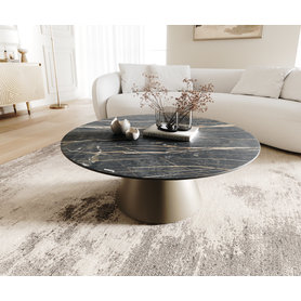 DELIFE Couchtisch Borna 100x100 cm Keramik Laminam®Noir Desir Braun Gestell Konisch Effektfinish Titan, Couchtische