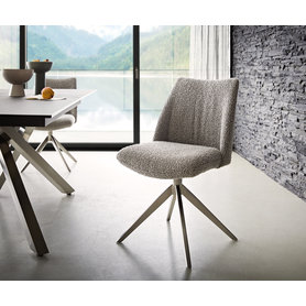 DELIFE Drehstuhl Elso-Flex Bouclé Silbergrau Kreuzgestell breit Edelstahl 360° drehbar Taschenfederkern, Esszimmerstühle