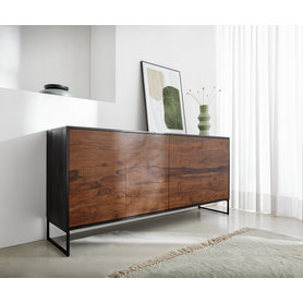 DELIFE Sideboard Vaag 170 cm Sheesham Natur Mango Schwarz 4 Türen, Sideboards