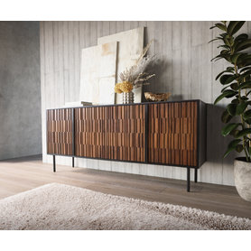 DELIFE Sideboard Kallam 175 cm Sheesham Walnuß Mango Schwarz Metall Schwarz 4 Türen, Sideboards
