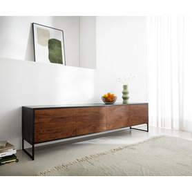 DELIFE Lowboard Vaag 200 cm Sheesham Natur Mango Schwarz 4 Türen, Lowboards