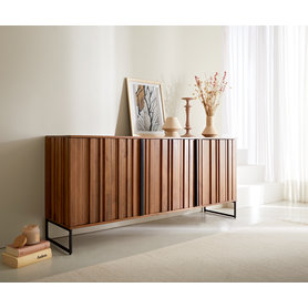DELIFE Sideboard Sivela 165 cm Mango Braun Metall Schwarz 3 Türen, Sideboards