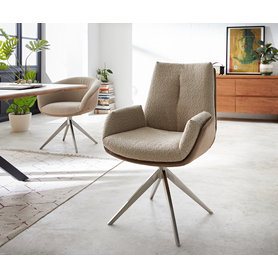 DELIFE Drehstuhl Clea-Flex Materialmix Schlamm Kreuzgestell breit Edelstahl 360° drehbar, Esszimmerstühle