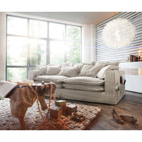 DELIFE Hussensofa Noelia 240x145 cm Elfenbeinfarben mit Kissen, Big Sofas