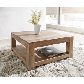 DELIFE Couchtisch Indra Sheesham Natur 80x80 Massivholz Ablage, Couchtische