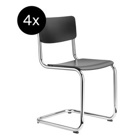 Thonet - 4er Set S 43 Freischwinger - Buche schwarz (TP 29) gebeizt  - Kunststoffgleiter schwarz mit Filz