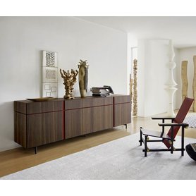Livitalia Design Sideboard Abaco Italien Schrank Schubladen Türen Griffkerben Weiß Schwarz Grau Rot Matt Eiche Braun Furnier Echtholz 220x80 cm breit