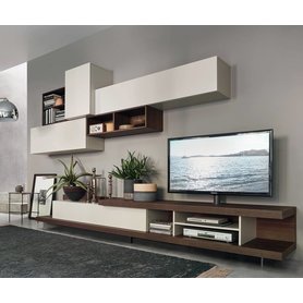 Livitalia Offenes Design Lowboard Open mit TV Fernseher Halterung offenes Fach Audio Video HiFi Geräte Klapptür Eiche Braun 240 270 300 cm breit