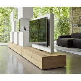 Design Roto Lowboard Raumteiler mit drehbarem TV Paneel 55 65 Zoll Fernseher freistehende Fernsehwand Weiß Schwarz Matt Eiche 120 150 180 cm breit
