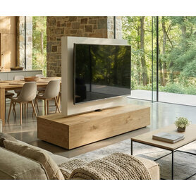 TV Raumteiler Freistehend mit Rückwand & Drehbar | Livitalia Roto Design Lowboard | Weiß, Schwarz & Eiche