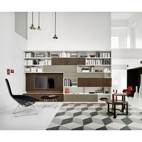 Livitalia Design Bücherwand Wohnzimmer Bücherregal C52 Weiss Matt Holz Eiche Braun TV Paneel Modul B 393 / H 227 / T 43 cm Echtholz Qualität Italien