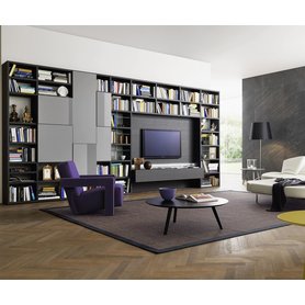 Livitalia Design Bücherwand Wohnzimmer Bücherregal C54 Grau Holz Eiche Furnier B 468 H 227 T 330/561 cm Regal Bücher TV Wand Paneel Qualität Italien