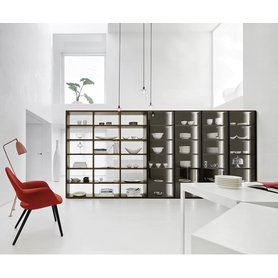 Livitalia Design Bücherregal Glastüren Raumteiler C91 Beleuchtung Bücher Regal Matt 2m 3m 4m 45 cm breit Weiß Holz Italien Qualität
